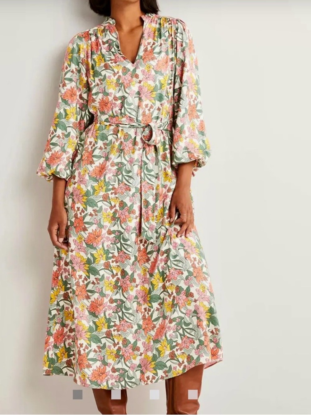 BODEN Notch Neck Blouson Midi Dress